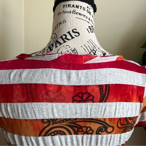 Mandee Striped Short Sleeve Printed T-Shirt Orange Sz M - Picture 10 of 16